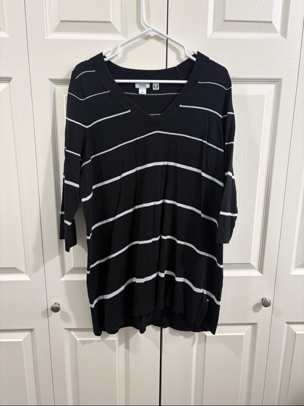 Penningtons Black V-Neck Tunic with White Stripes